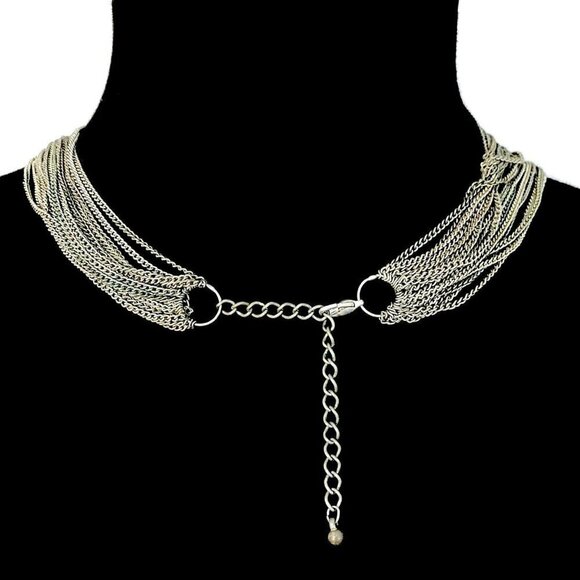 Vintage Multi Strand Necklace Pewter (?) Adjustable Length Bib Statement - Picture 3 of 4